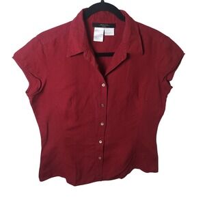 Weekend Max Mara Red 100% Linen Cap Sleeve Button Up Shirt Top Sz L